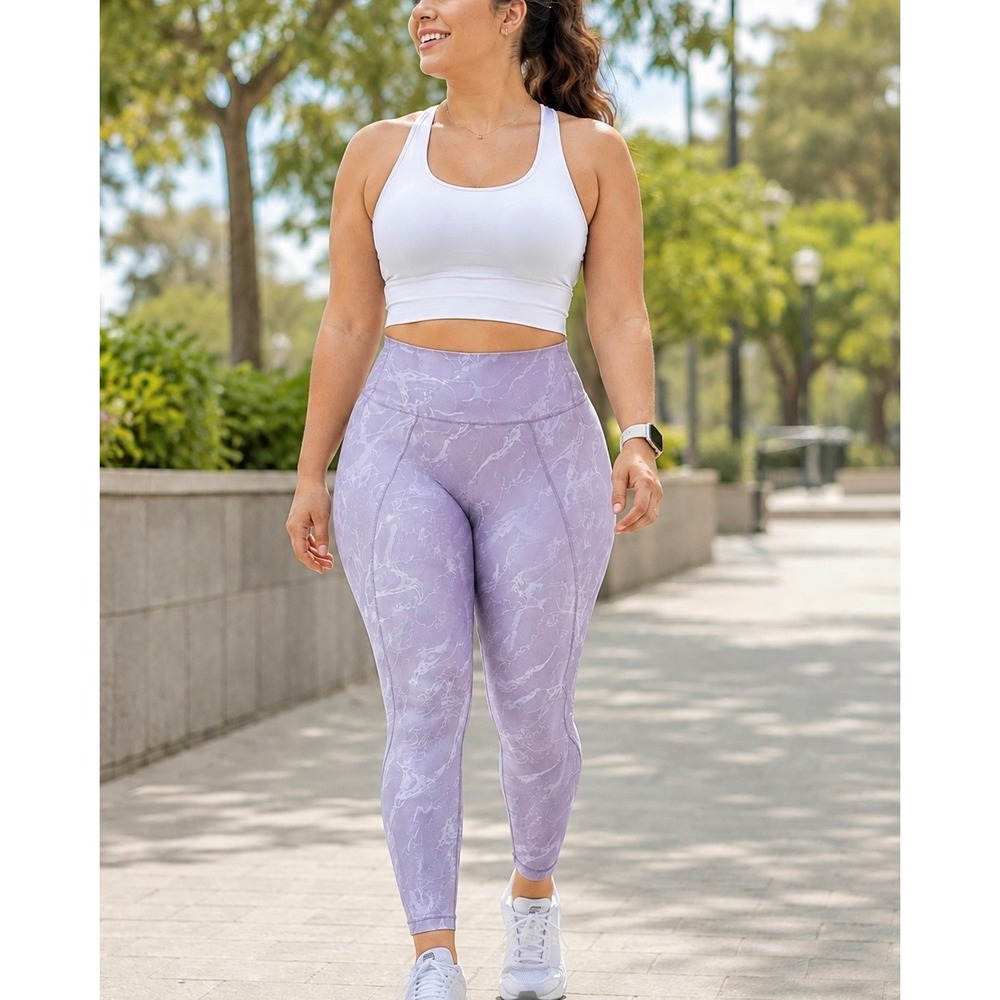 All In Motion Purple Marble High Rise Active Leggings With Pockets Women's L